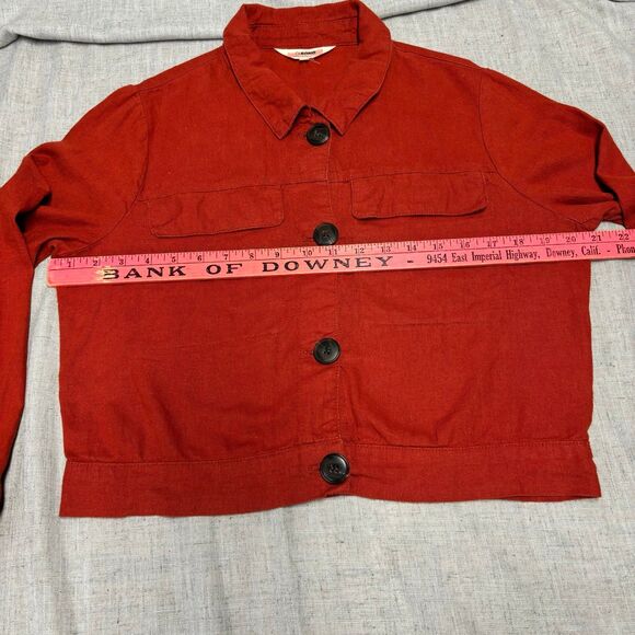 Ci Sono-Linen Collection Button Down Long Sleeve Crop Top Burnt Orange Women's L - Picture 10 of 12